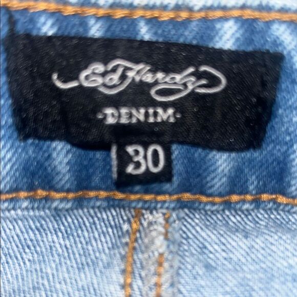 Ed Hardy Blue Wide Leg Jeans with Red and Yellow Design - Picture 5 of 5